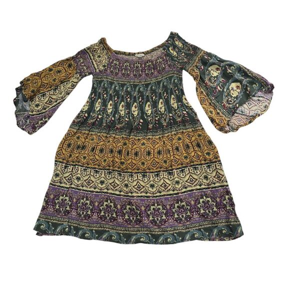 LA MIEL Women‎ Mini Tunic Dress Size Small Multicolor Off Shoulder Top Boho - Picture 1 of 9